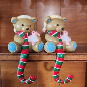 Set Of 2 Vintage Bears Teddy Hugglesbie Christmas Stocking Holder Hangers
